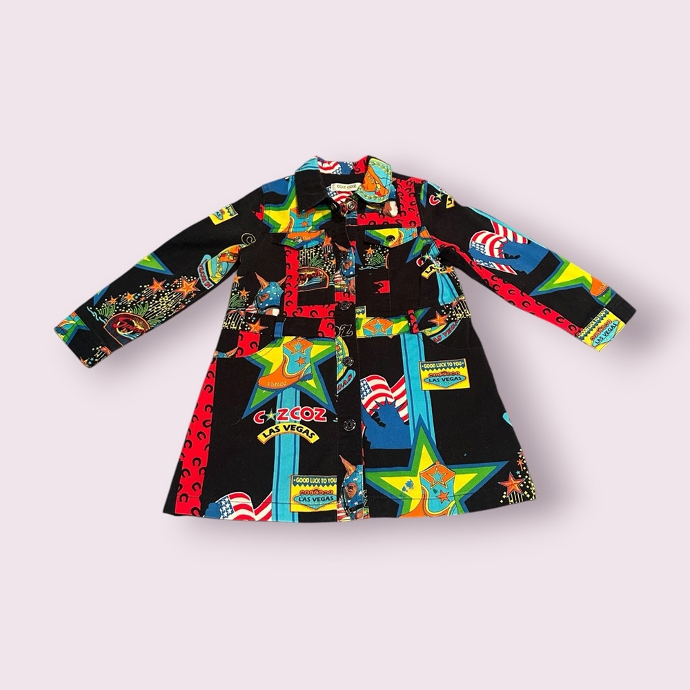 Kids Coz Co Colorful Graphic Long Sleeve Coat Las Vegas Americana Print - Picture 1 of 9